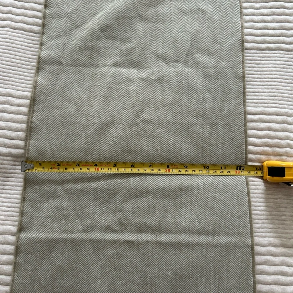 Herringbone and Fringe Cashmere Scarf Fall Winter Neutral‎ Tan White